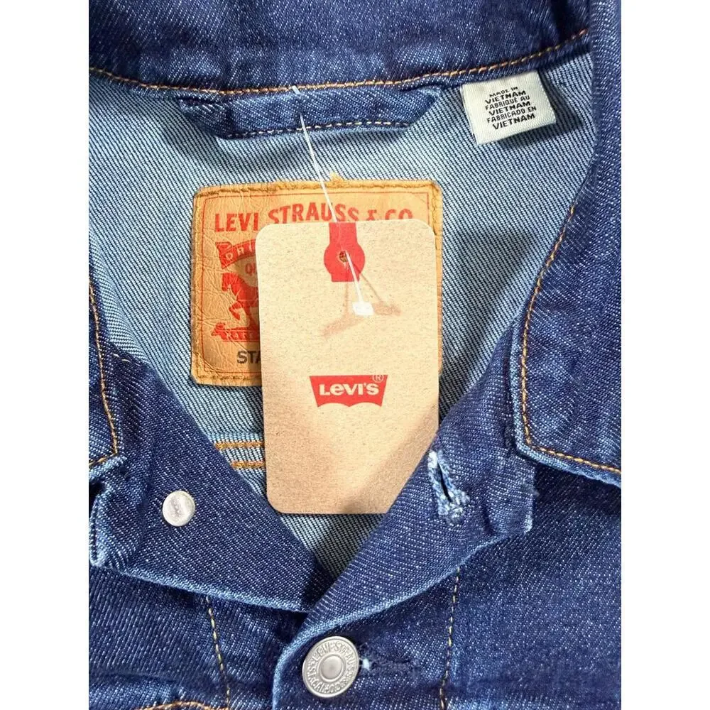 NWT Levi's Men's Trucker Stretch Denim Dark Blue Wash Jacket Size Small - Picture 7 of 9